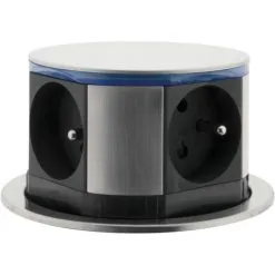 Bloc Multiprise Encastrable Compact LED 3 Prises 16A 2P+T & 2x USB - Finition Inox - Otio -OTIO Soldes Boutique 3642312 3